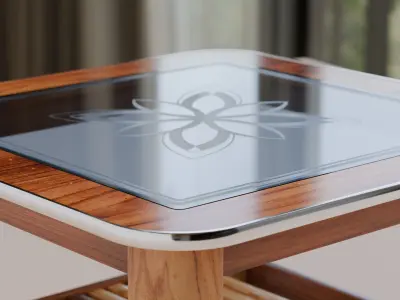 Wooden Glass Table Free low-poly 3D model