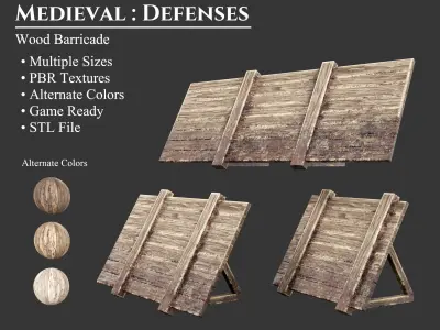 Medieval Collection Defense Wood Walls 3D Model Pack