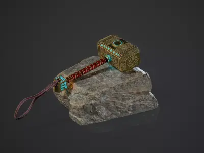 Realistic Low Poly Thor Hammer  Game Ready PBR Asset Low-poly 3D model
