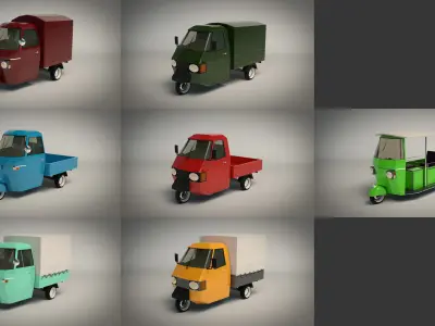 Low Poly Three-Wheeler Pack 3D Model Collection