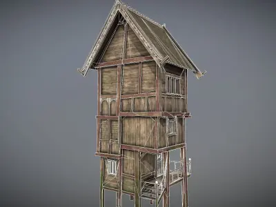 Medieval Lake Village - House 15 with interiors Low-poly 3D model