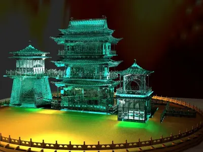Chinese ancient icy sculpture Pavilion 3D model