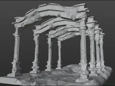 Ancient Temple Ruins High Poly and Low Poly Low-poly 3D model