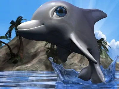 Cartoon Dolphin RIGGED Low-poly 3D model