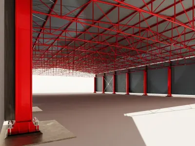 Industrial steel truss hall - calculated 3D model