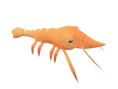 Giant Tiger Prawn Animated Cartoon Low-poly 3D model