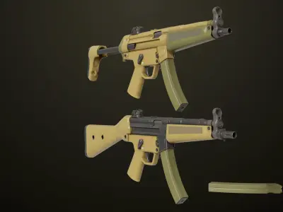Machine Guns15 Two Sandal Single Mat All PBR Unity UE Textures Low-poly 3D model