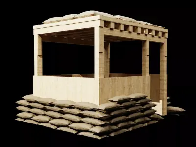 Modern Sandbag Bunker Guard Post Low-poly 3D model