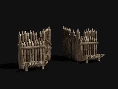 WOODEN GATE DOOR PALISADE WALLS MEDIEVAL FANTASY COLLECTION Low-poly 3D model