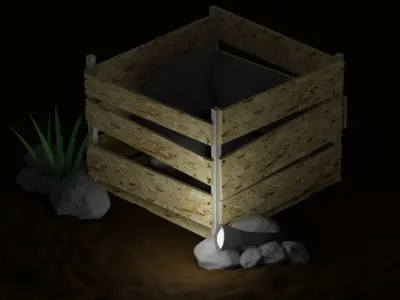 Wooden box for stones food tools Free low-poly 3D model