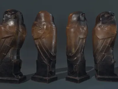 Owl Wood Statue Game Ready PBR Free low-poly 3D model