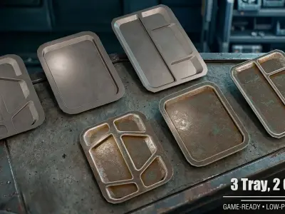 Industrial Metal Serving Trays Pack Low-poly 3D model