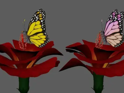 Butterfly With Flower 3d Model  3D model