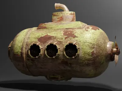 Old Rusty Submarine 3D model