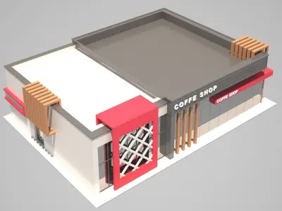 Coffee shop building Low-poly 3D model