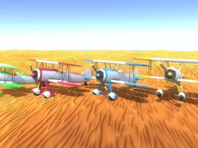 Two Wing Plane LP PBR game ready 4x color Low-poly 3D model