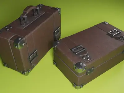 Lowpoly PBR leather suitcase game ready Free low-poly 3D model