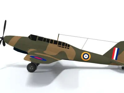 Low Poly Cartoon Fairey Battle WWII Airplane Low-poly 3D model