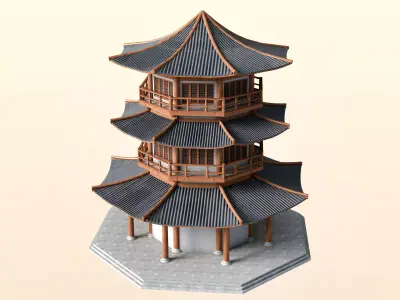 Chinese tower Low-poly 3D model