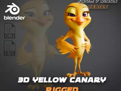 Chibi Canary - 3D Yellow - Rigged Cartoon Bird Low-poly 3D model