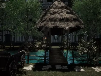 Blackwood River Edge Medieval Town Cave Environment 3D model