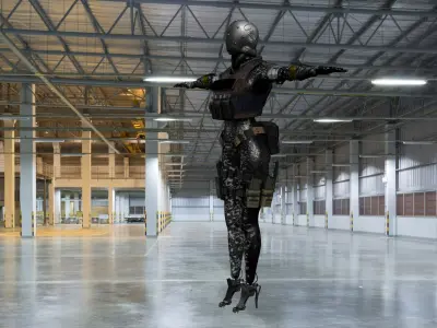  Cyber Tactical Female Soldier - T-Pose 3D model