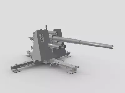 GERMAN 88 CM FLAK WITH SHIELD WW2 AA GUN 3D print model