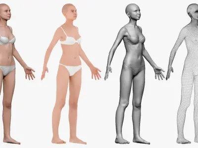 001234 woman in underwear A pose Low-poly 3D model