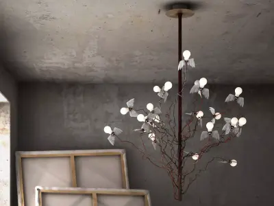 Birds Birds Birds chandelier with branches hanging from it 3D model