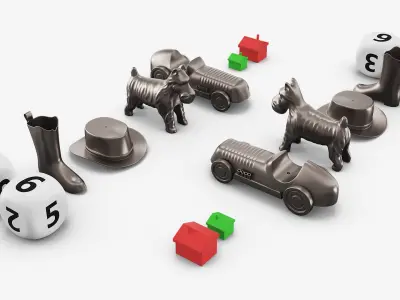 Board Game Token and Dice Set 3D model