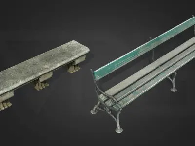 Imperial Garden Benches from Wood and Stone Low-poly 3D model
