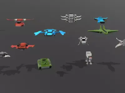 space sci-fi fighters Low-poly 3D model