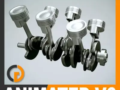 Animated V6 Engine Cylinders 3D model