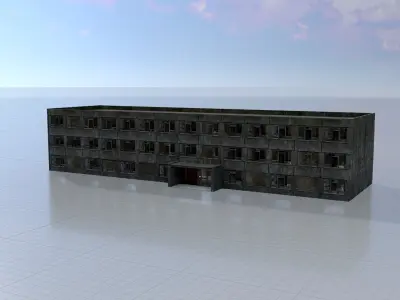 Old military barrack version 1 ruin 12 Low-poly 3D model