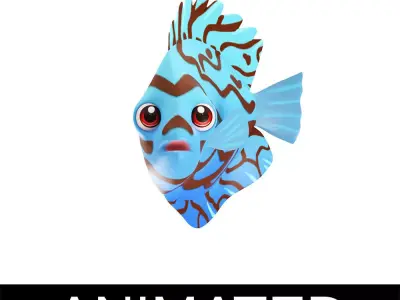 Blue Discus Animated Fish Cartoon    Low-poly 3D model