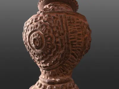 Antique Terracotta Pot with sculpted flowers mandala details 3D model