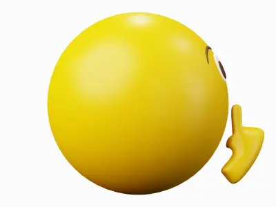 Keep Silence or Quiet Please Yellow Ball Emoticon or Smiley 3D model