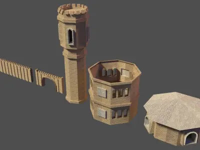 Low Poly Medieval Castle Parts 3D models Low-poly 3D model