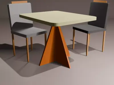 1 mesa e 2 cores de cadeiras Low-poly 3D model
