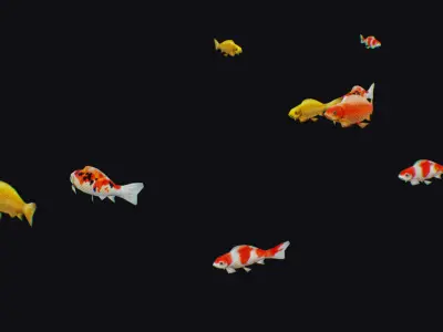 Carp Koi Flock Realistic Fish River Animal Animated Lowpoly Low-poly 3D model