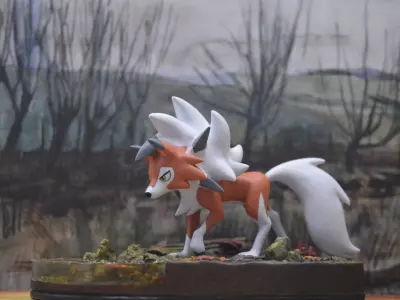 Dusk Lycanroc Diorama - 3D model -STL 3D model