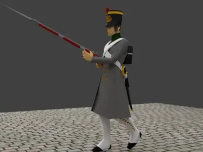 Napoleonic soldier with Winter Coat Low-poly 3D model