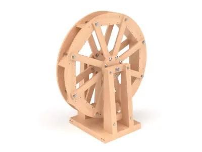 Wooden toy water mill wheel 3D model