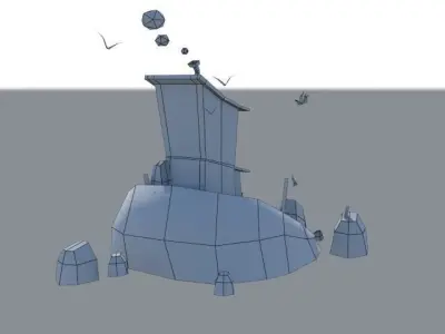 Low-poly Island house on in ocean Low-poly 3D model