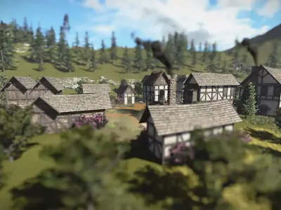 15 Medieval Buildings and 12 Props for Games Low-poly 3D model