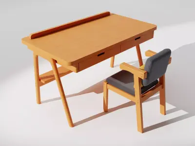 Study Table and Chair Set  3D model