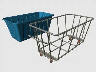 Industrial Plastic Laundry Trolley Basket On Wheels 3D model