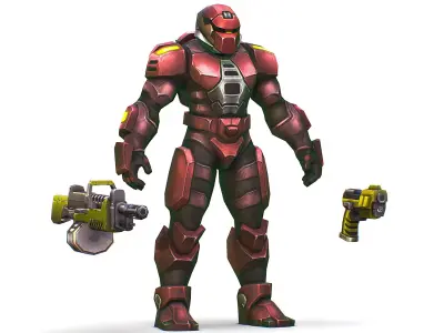 Male Cyborg Machine Gun Man with Automatic Rifle and Pistol Low-poly 3D model