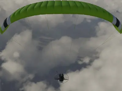 Paramotor 3D model parachute flying in sky Low-poly 3D model
