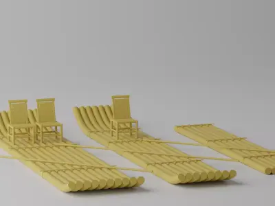 Cartoon Wooden Raft Boat Collection 3D model